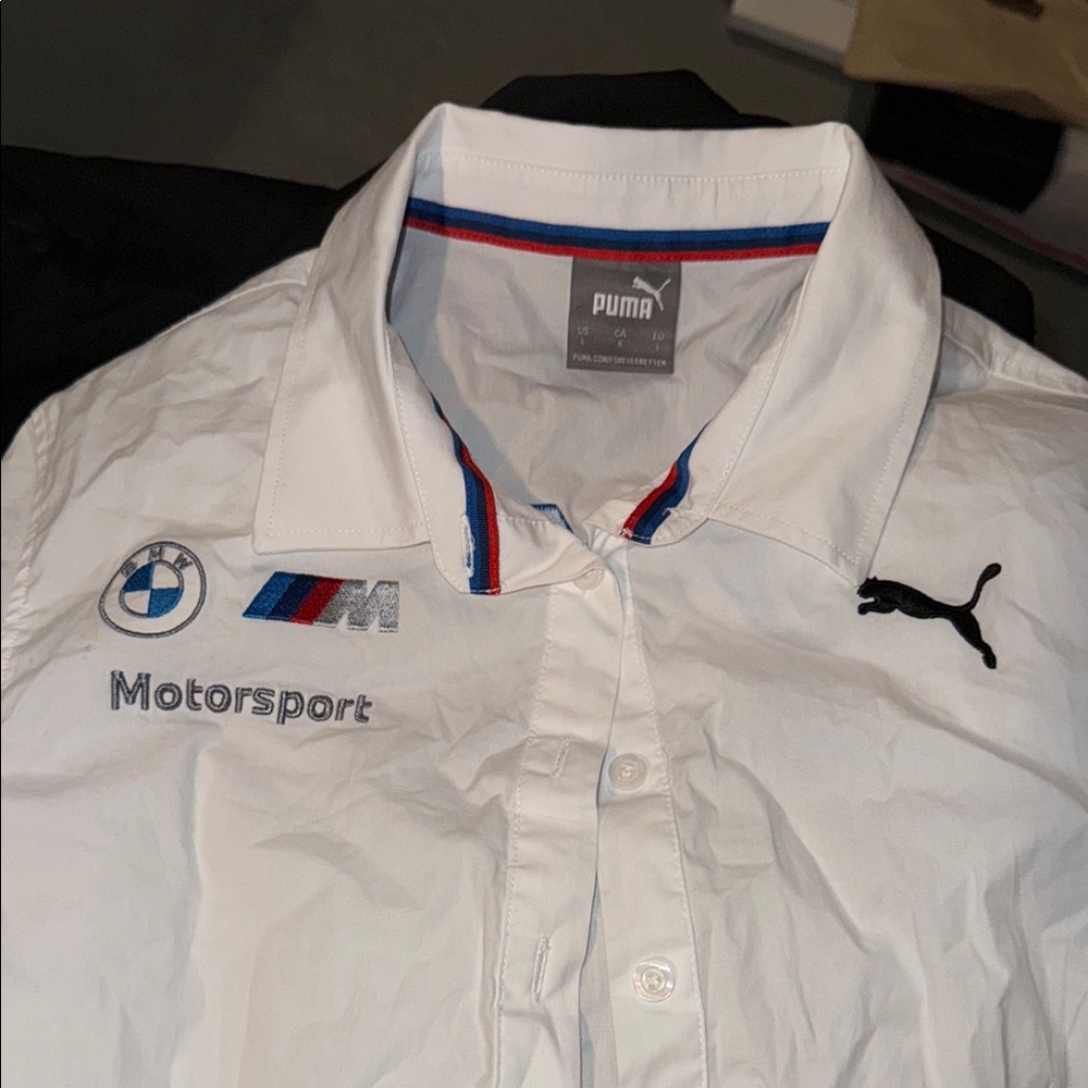 BMW Motorsport Puma White Polo long sleeve button down with Logo - Picture 4 of 10